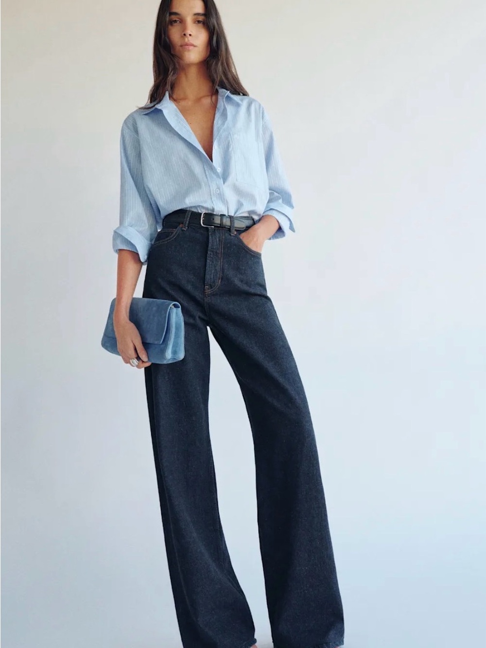 Reformation Dark Wash Cary High Rise Wide-Leg Jeans